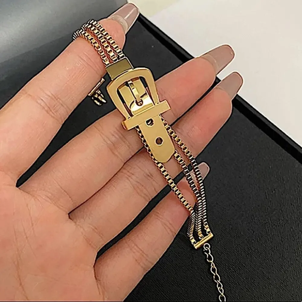 Gold Belt Buckle Chain Bracelet - Picture 3 of 6